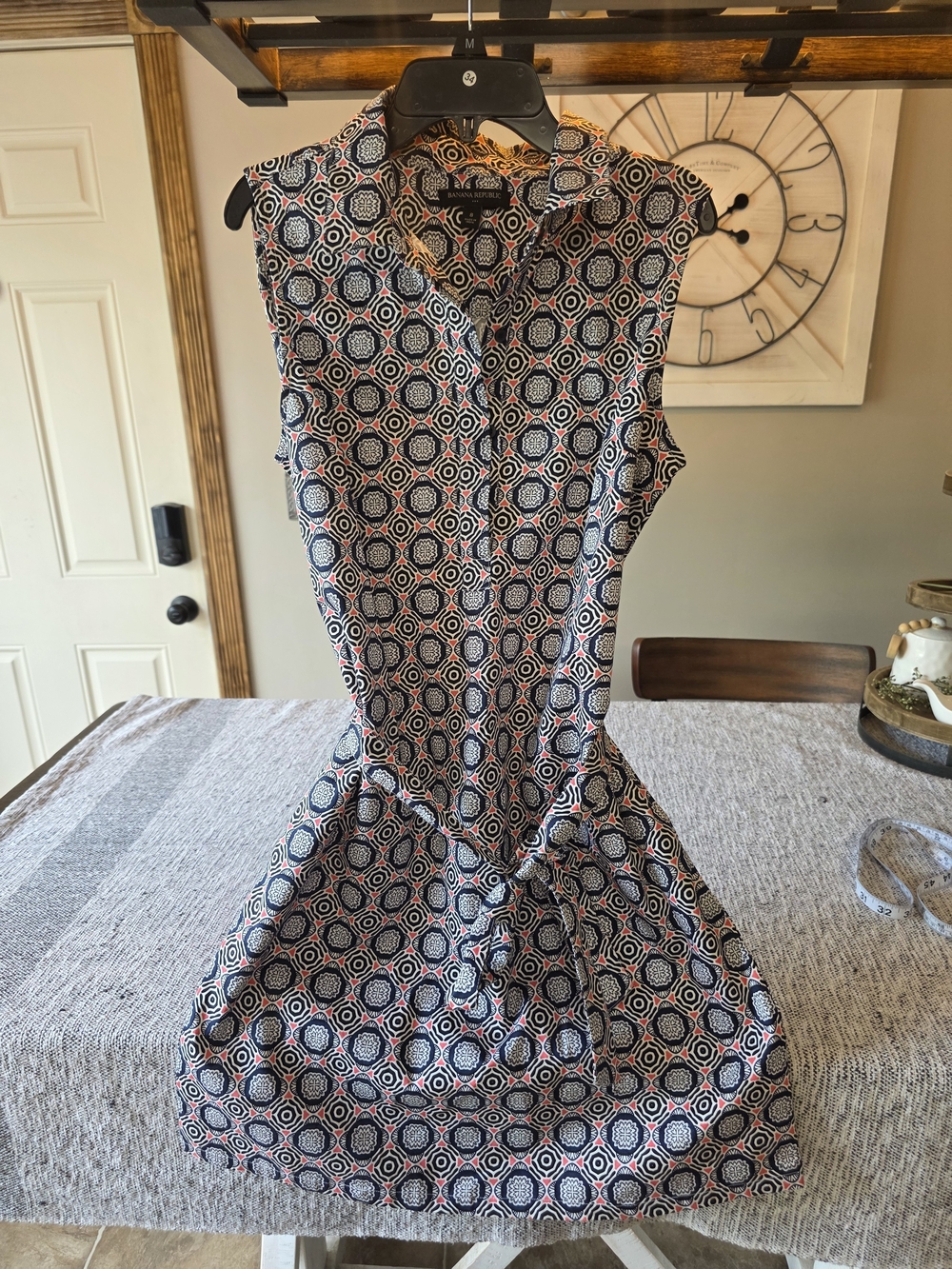 Banana Republic Sleeveless Midi Dress in Navy, White & Coral